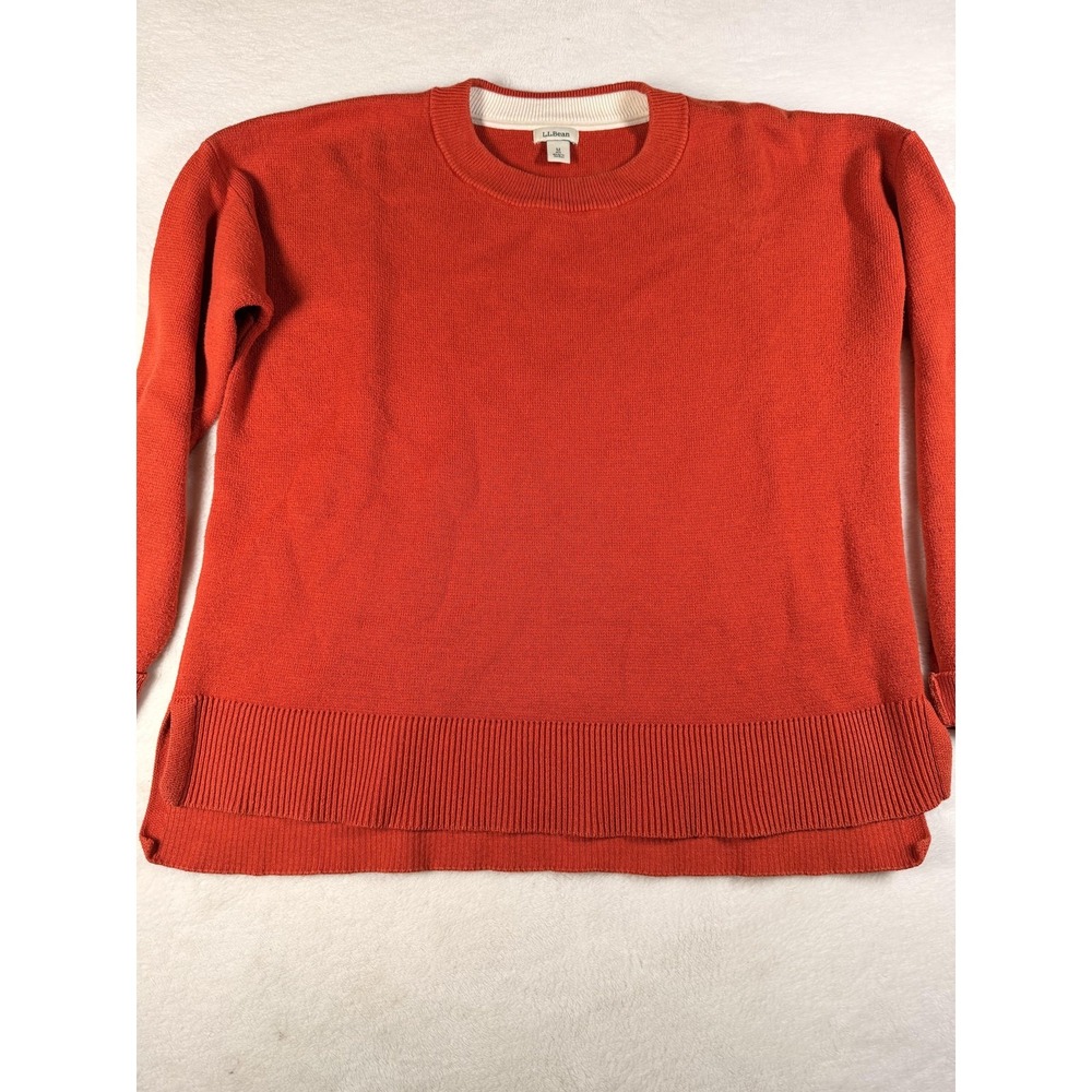 L.L.Bean Sweater Tunic Womens Medium Orange Cotton Cashmere Crew Neck‎ Knit
